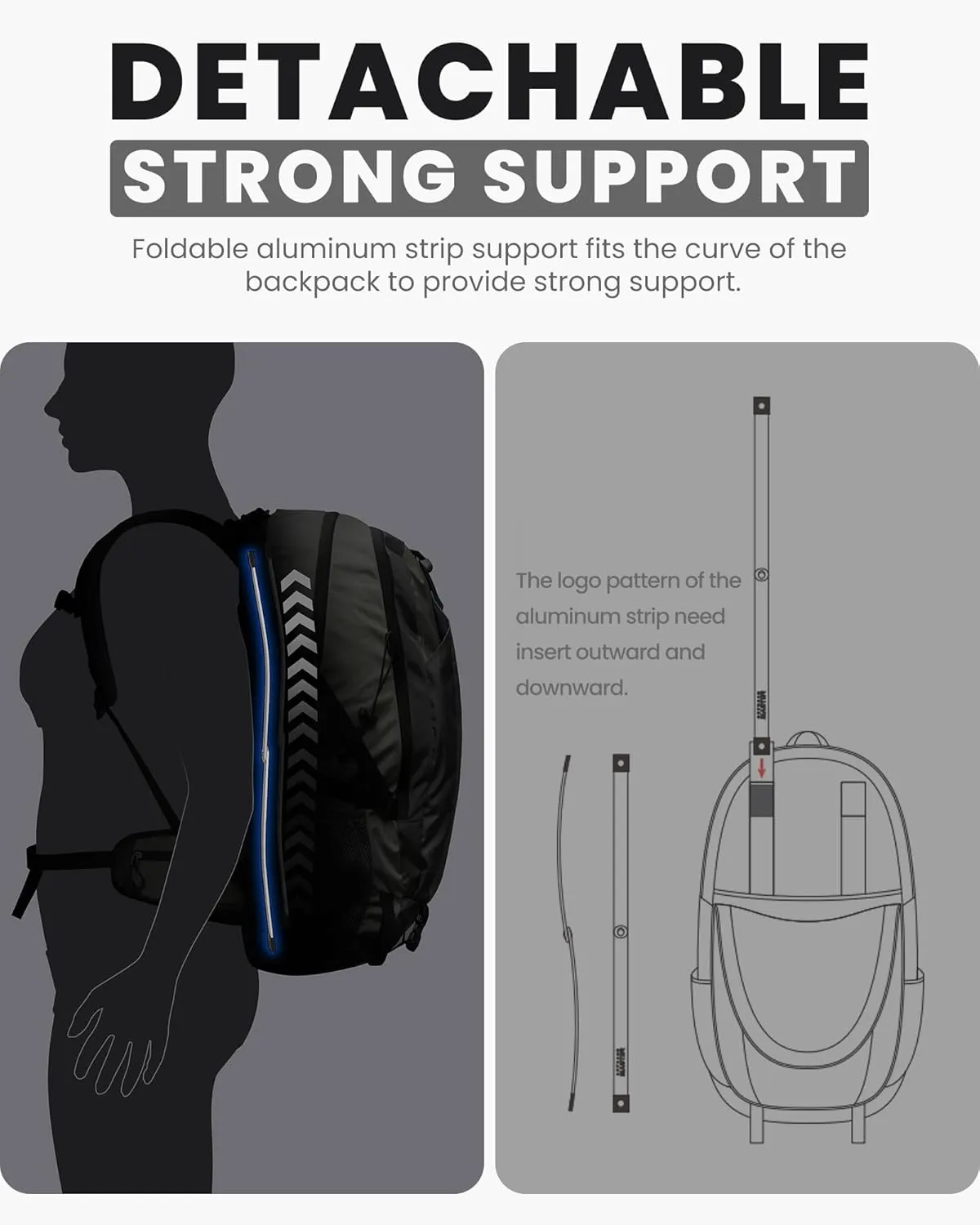 OutdoorMaster 50L Hiking Backpack with High Strength Aluminum Support, Lightweight Travel Daypack with Rain Cover, Waterproof Camping Bag for Men Women -Black
