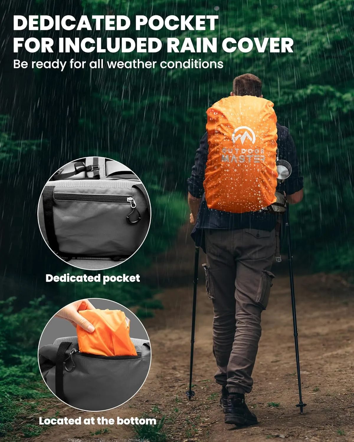 OutdoorMaster 50L Hiking Backpack with High Strength Aluminum Support, Lightweight Travel Daypack with Rain Cover, Waterproof Camping Bag for Men Women -Black