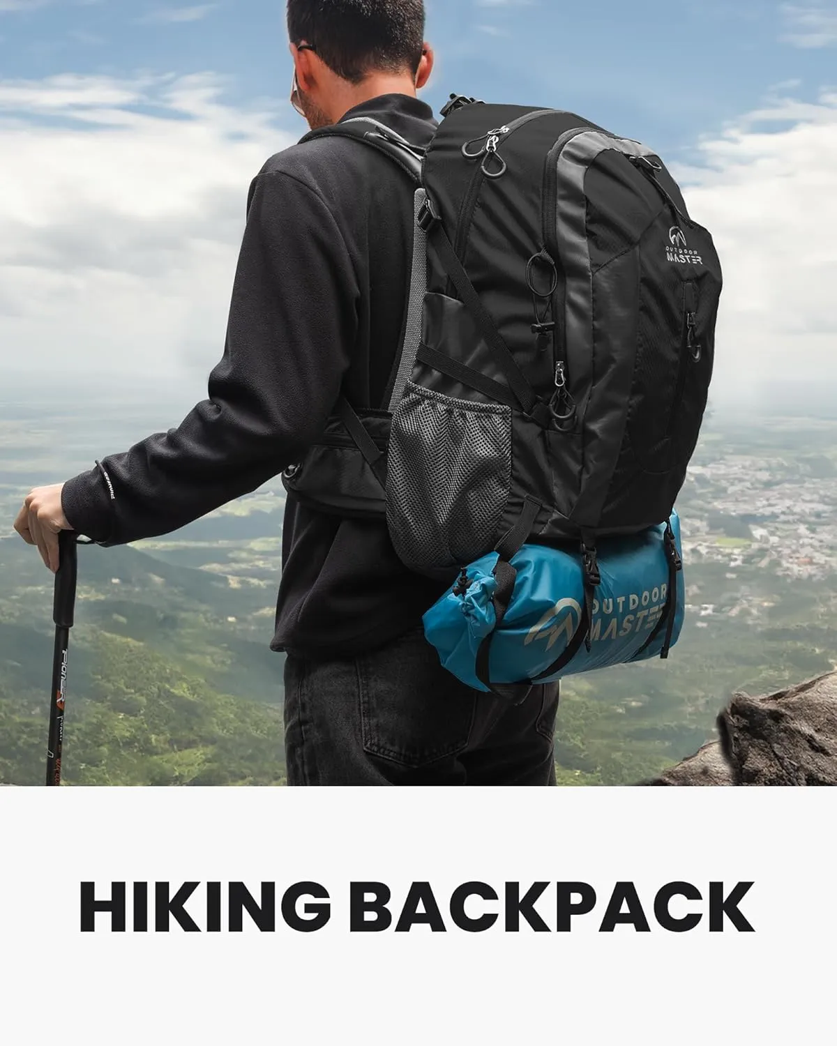 OutdoorMaster 50L Hiking Backpack with High Strength Aluminum Support, Lightweight Travel Daypack with Rain Cover, Waterproof Camping Bag for Men Women -Black