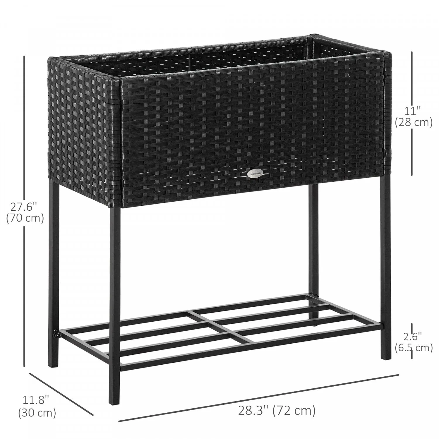 Outsunny Elevated Rattan Raised Garden Bed With Tool Storage Shelf