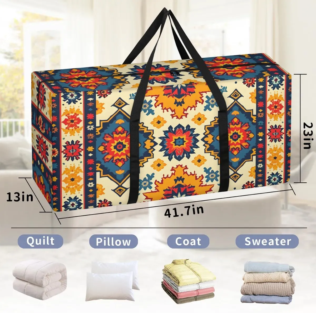 Oversized Moving Bags Aztec Ethnic Geometric Waterproof Storage Totes Large Storage Bags for Clothes Packing Bags for Moving Travel & Clothes Storage