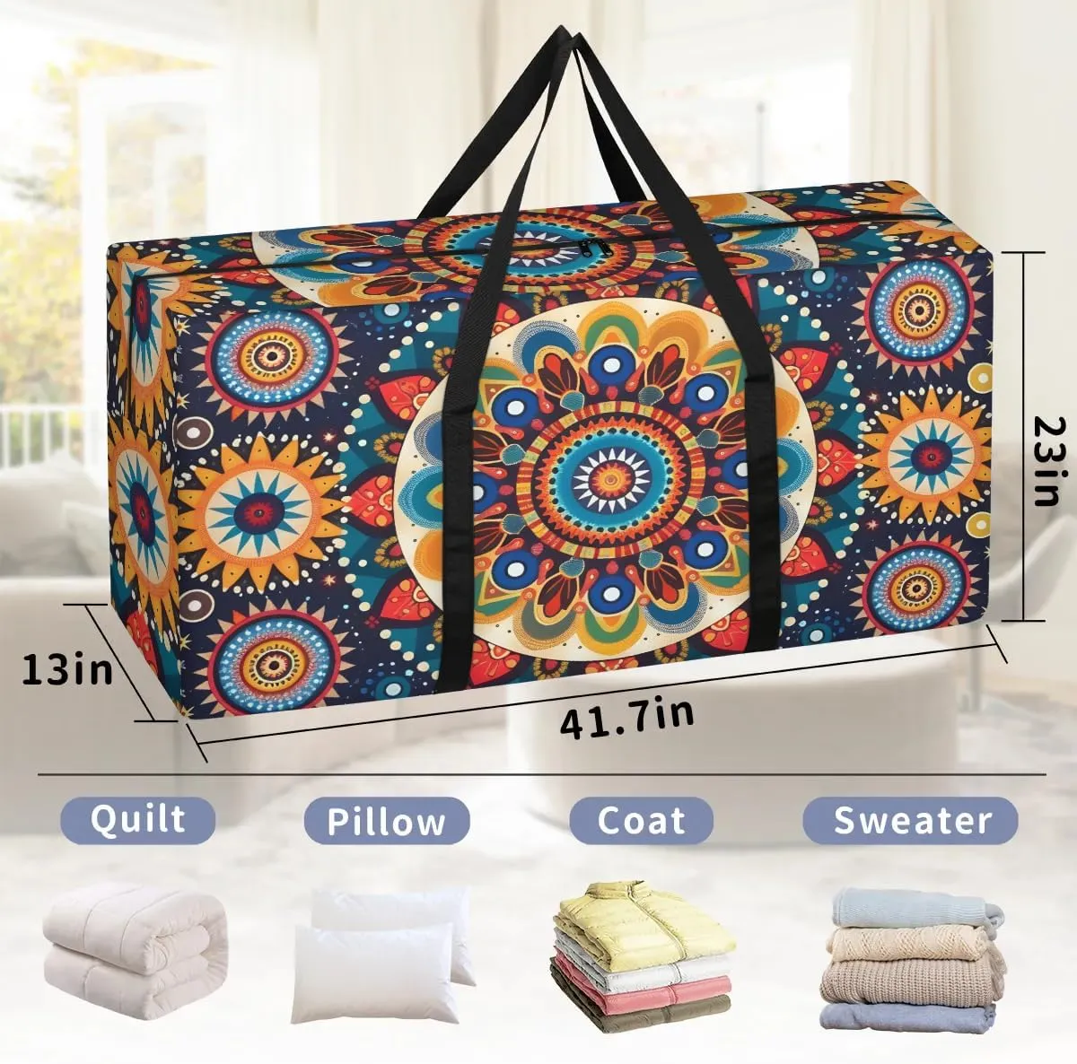 Oversized Moving Bags Bohemia Mandala Waterproof Storage Totes Large Storage Bags for Clothes Packing Bags for Moving Travel & Clothes Storage