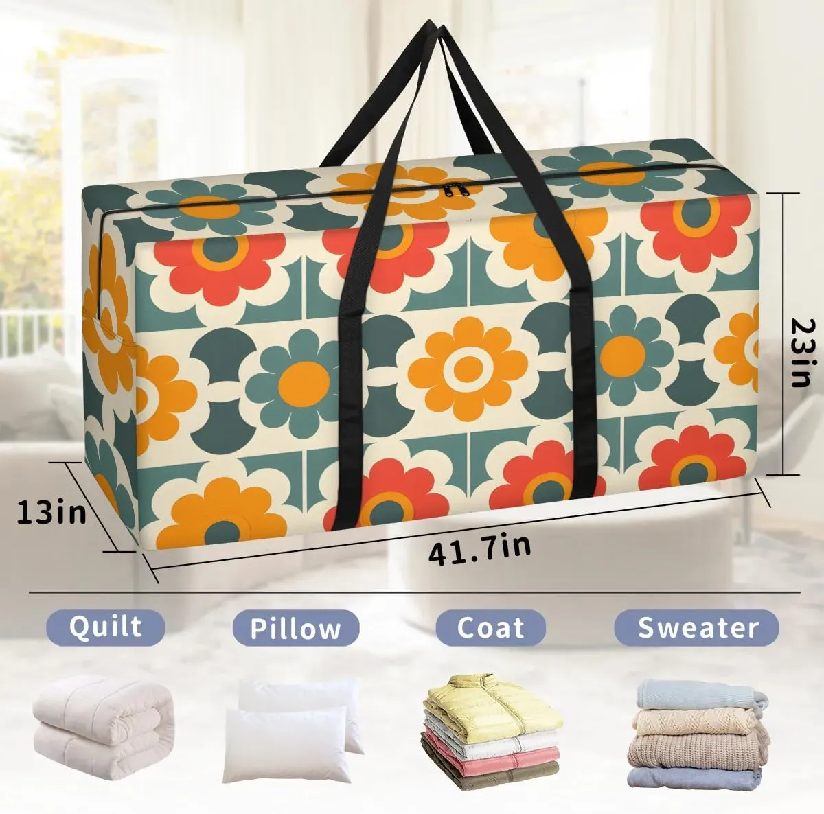 Oversized Moving Bags Boho Floral Waterproof Storage Totes Large Storage Bags for Clothes Packing Bags for Moving Travel & Clothes Storage