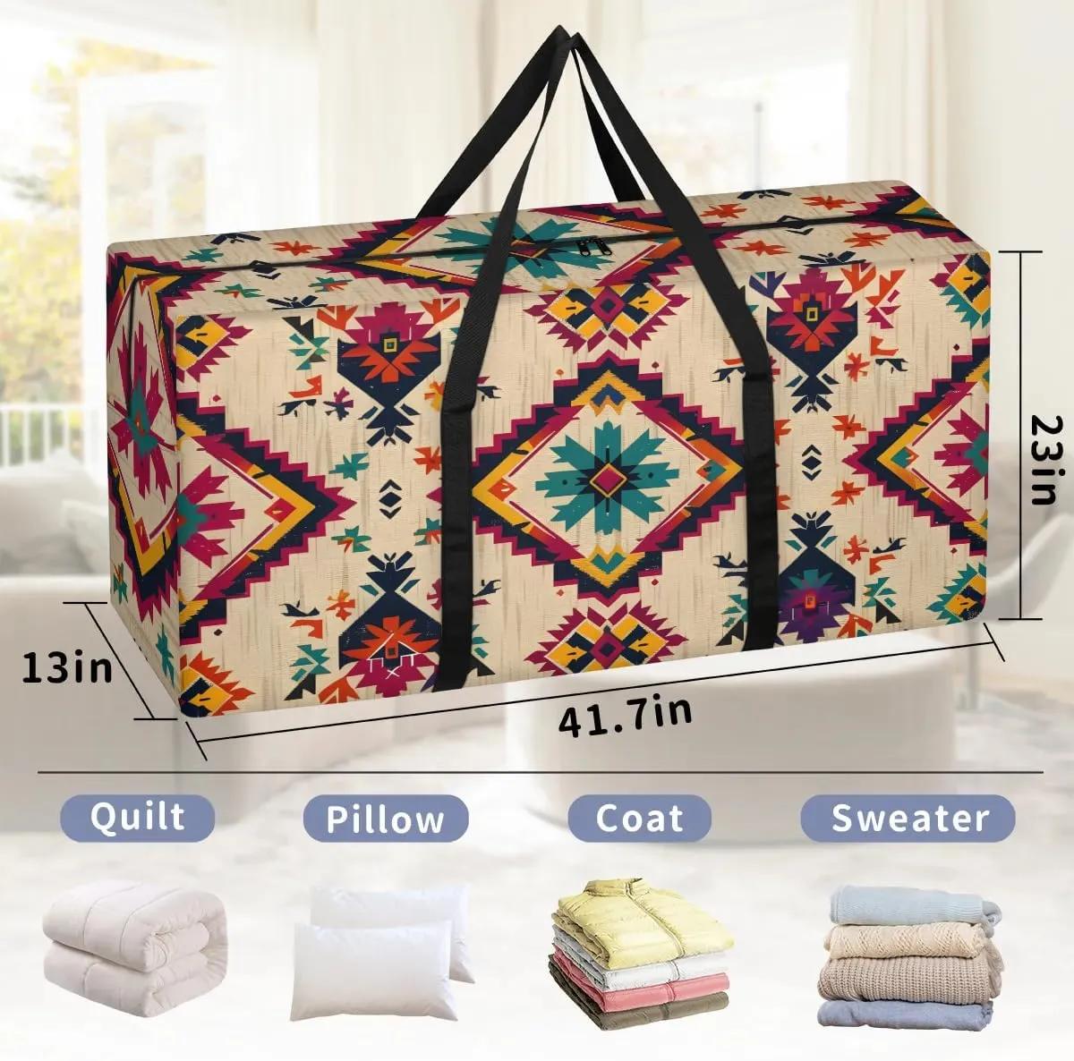 Oversized Moving Bags Ethnic Aztec Geometric Waterproof Storage Totes Large Storage Bags for Clothes Packing Bags for Moving Travel & Clothes Storage