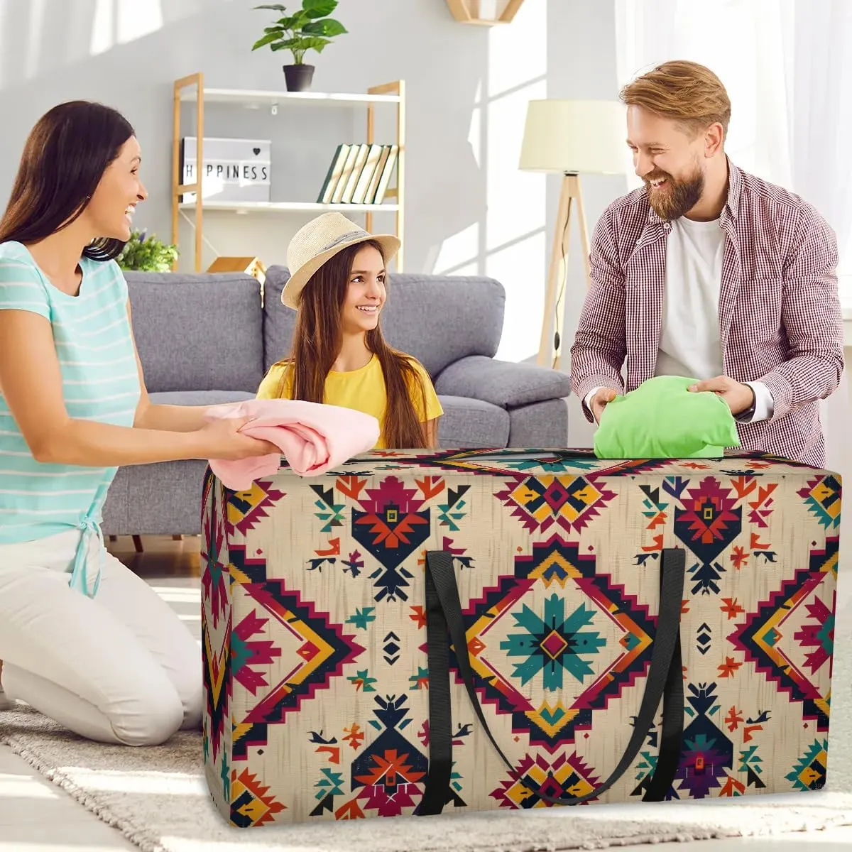 Oversized Moving Bags Ethnic Aztec Geometric Waterproof Storage Totes Large Storage Bags for Clothes Packing Bags for Moving Travel & Clothes Storage