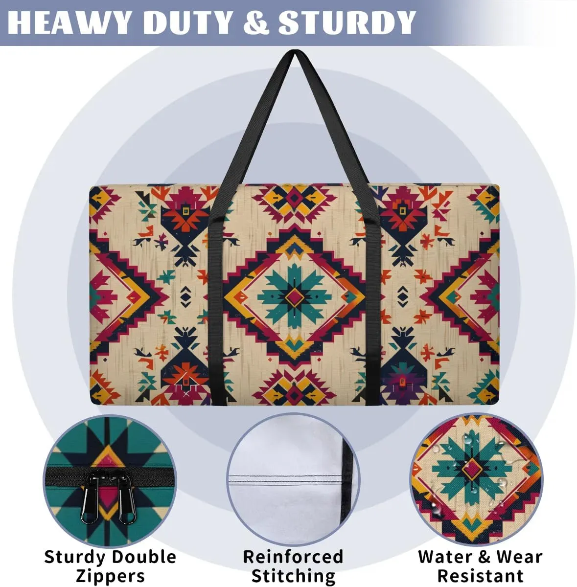 Oversized Moving Bags Ethnic Aztec Geometric Waterproof Storage Totes Large Storage Bags for Clothes Packing Bags for Moving Travel & Clothes Storage
