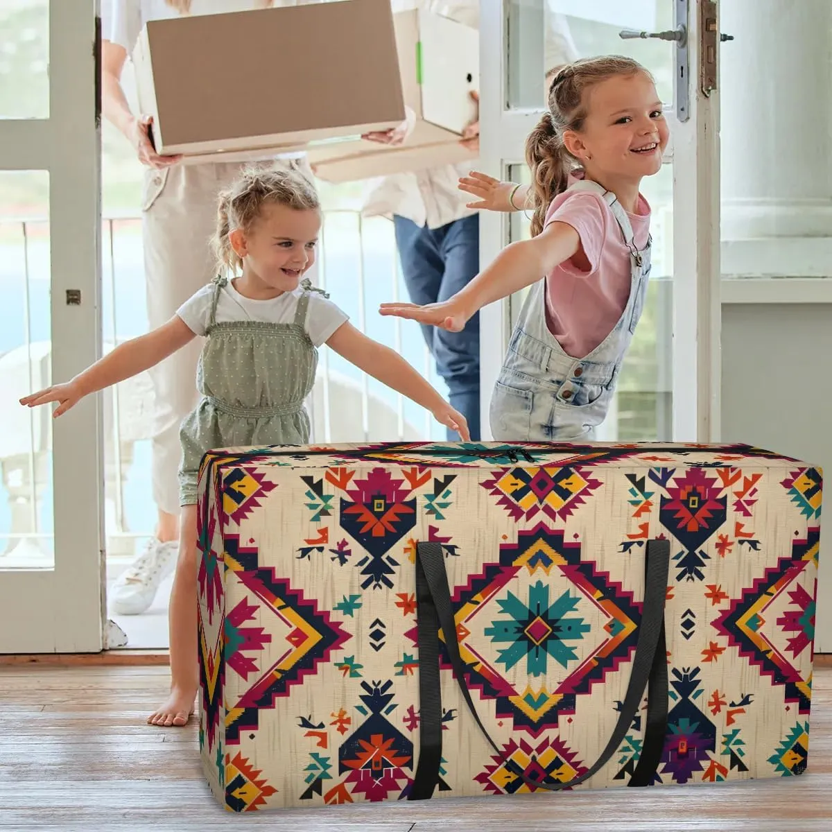 Oversized Moving Bags Ethnic Aztec Geometric Waterproof Storage Totes Large Storage Bags for Clothes Packing Bags for Moving Travel & Clothes Storage