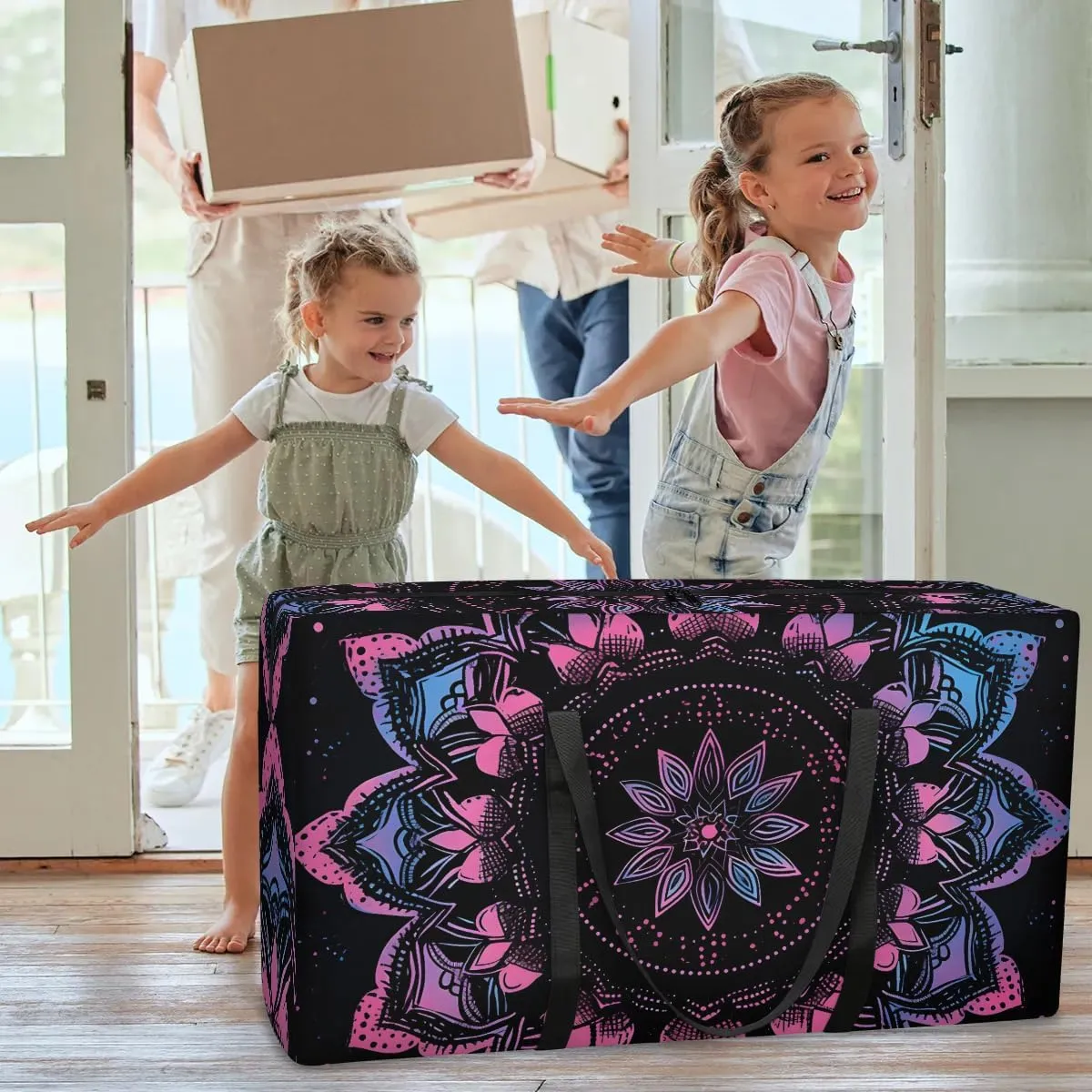 Oversized Moving Bags Mandala Print Waterproof Storage Totes Large Storage Bags for Clothes Packing Bags for Moving Travel & Clothes Storage