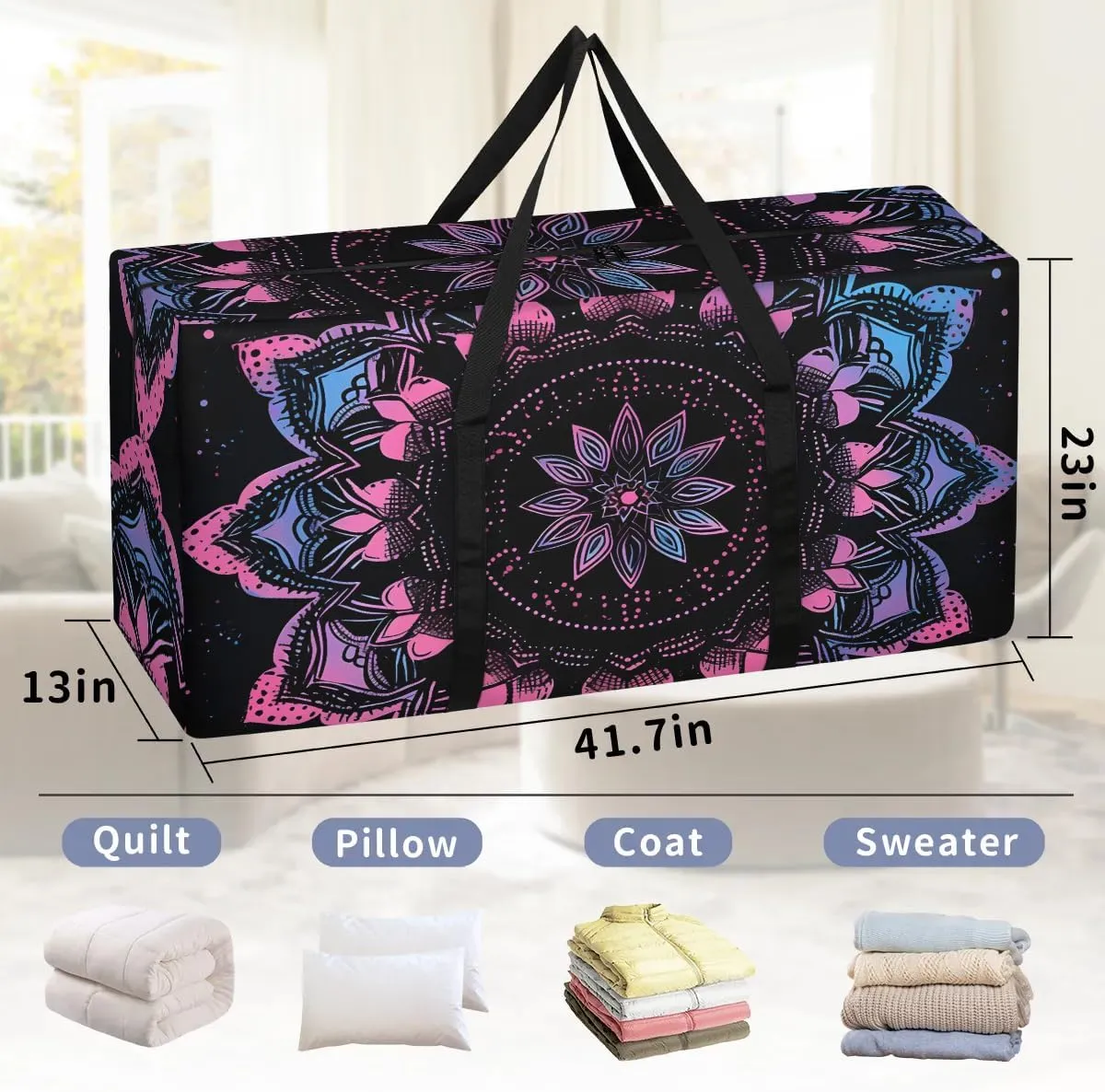 Oversized Moving Bags Mandala Print Waterproof Storage Totes Large Storage Bags for Clothes Packing Bags for Moving Travel & Clothes Storage