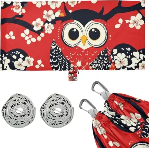 Owl Japanese Style Valentine Cartoon Outdoor Hammocks with Tree Straps Fabric Hammock for Outside Patio Garden