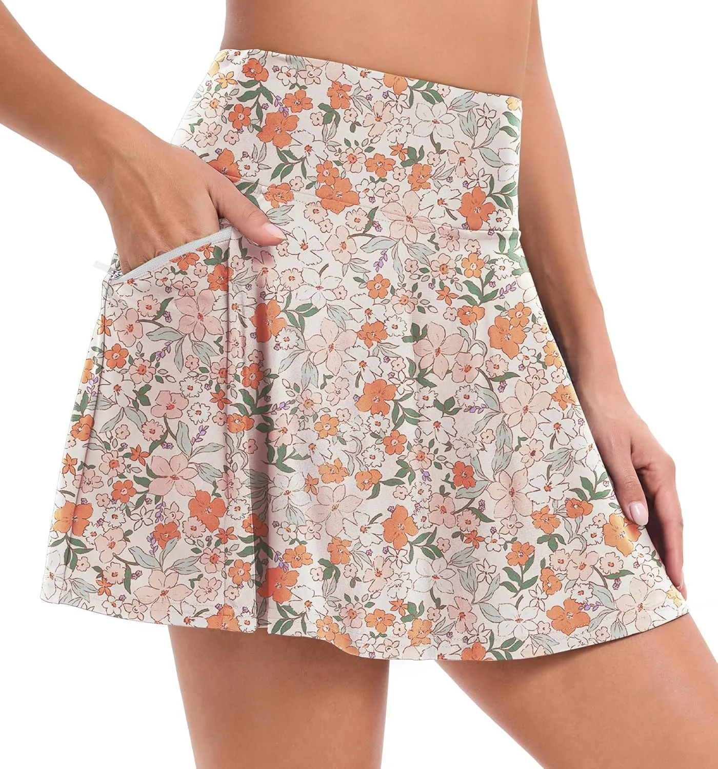 Oyamiki High Waisted Bathing Suits for Women Tummy Control Bikini Bottoms Skort with Zipper Pocket Swim Skirt