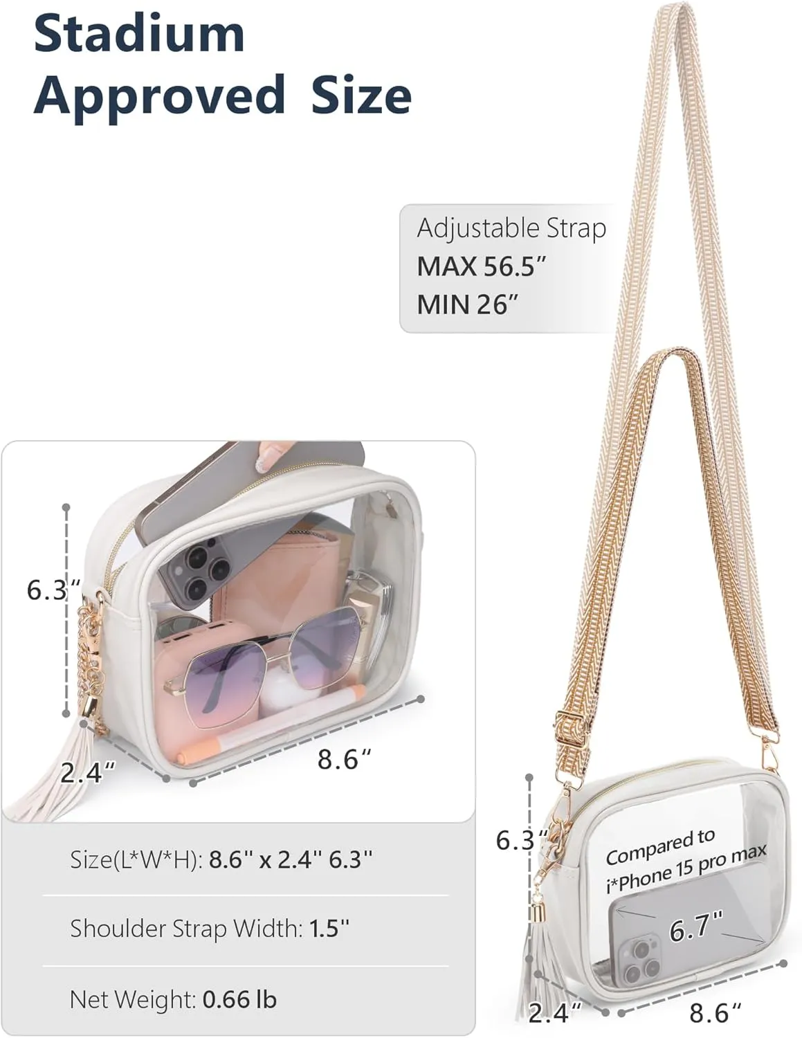 PACKISM Clear Bag for Stadium Events - Cute Clear Purse for Women Crossbody & Adjustable Chain for Sports Games Concerts