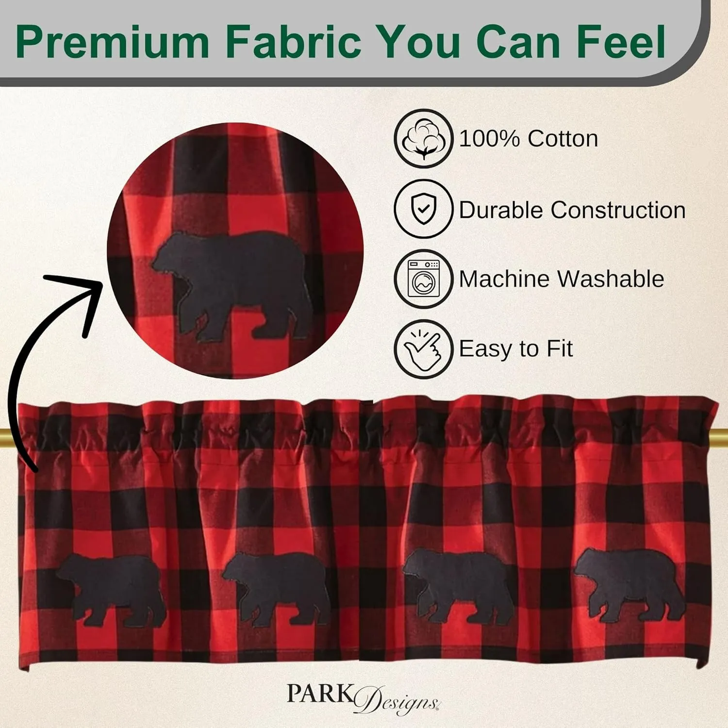 Park Designs Buffalo Check Bear Valance, 60 x 14