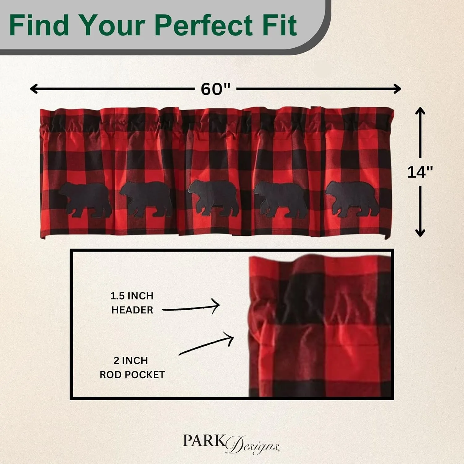 Park Designs Buffalo Check Bear Valance, 60 x 14