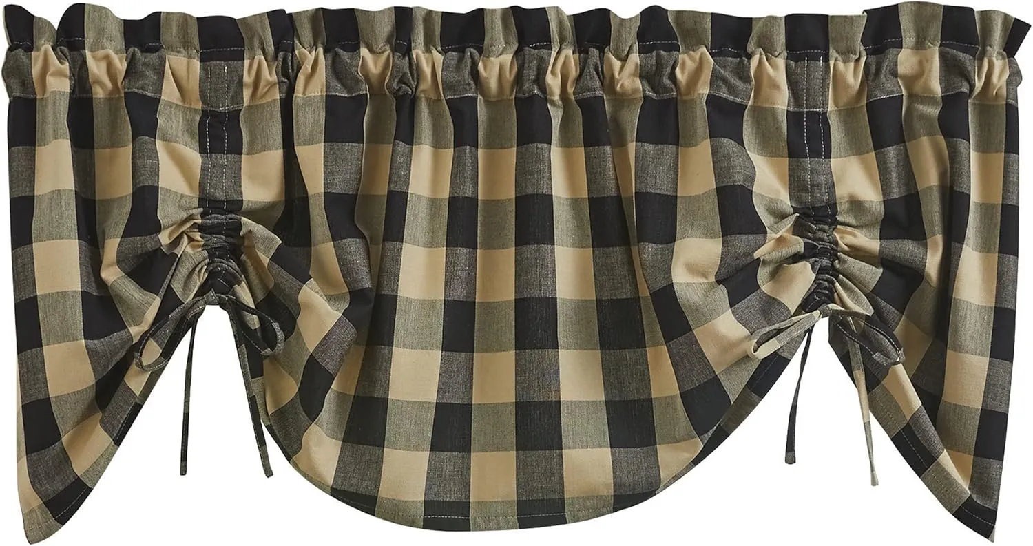 Park Designs Buffalo Check Lined Farmhouse Black Valance 60"