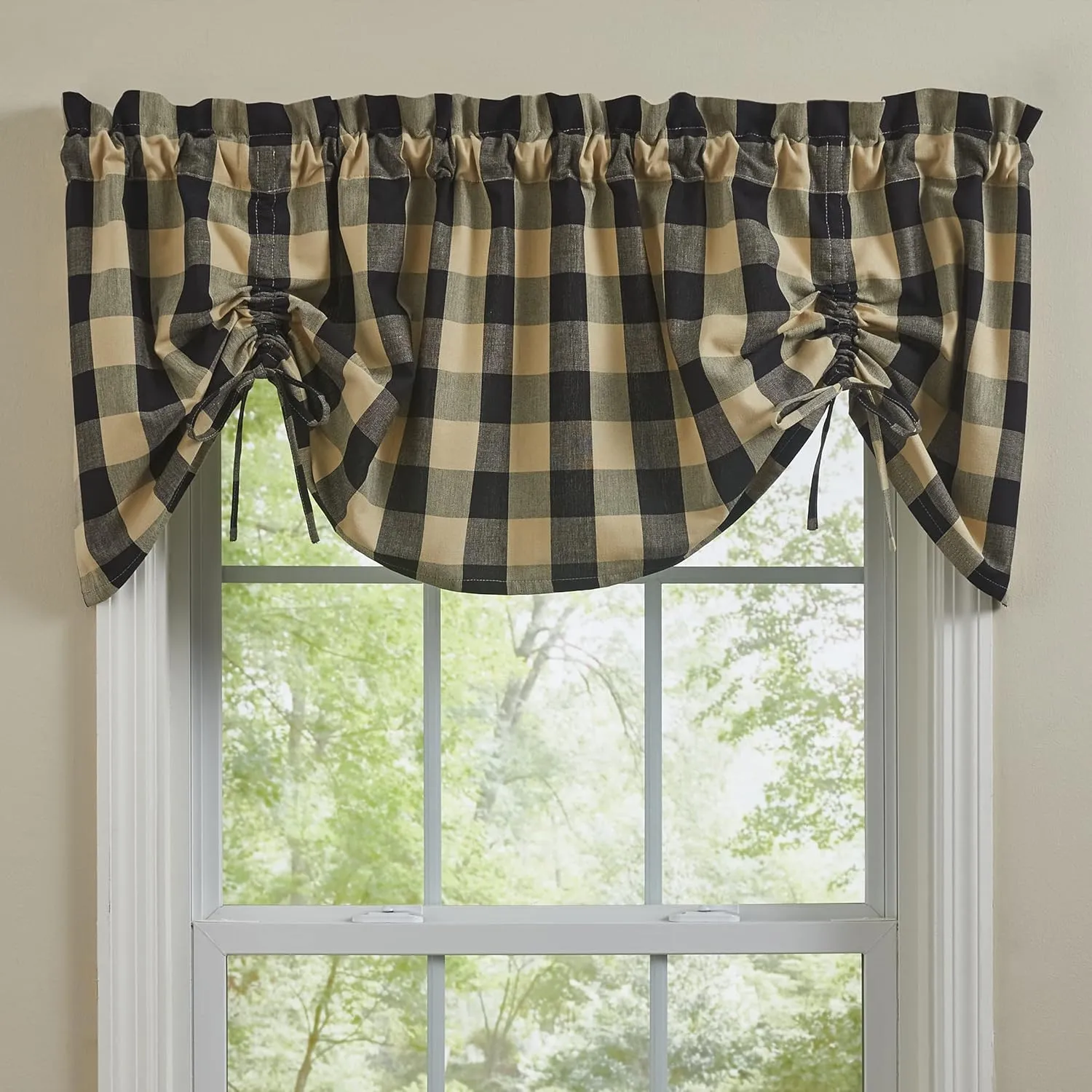 Park Designs Buffalo Check Lined Farmhouse Black Valance 60"