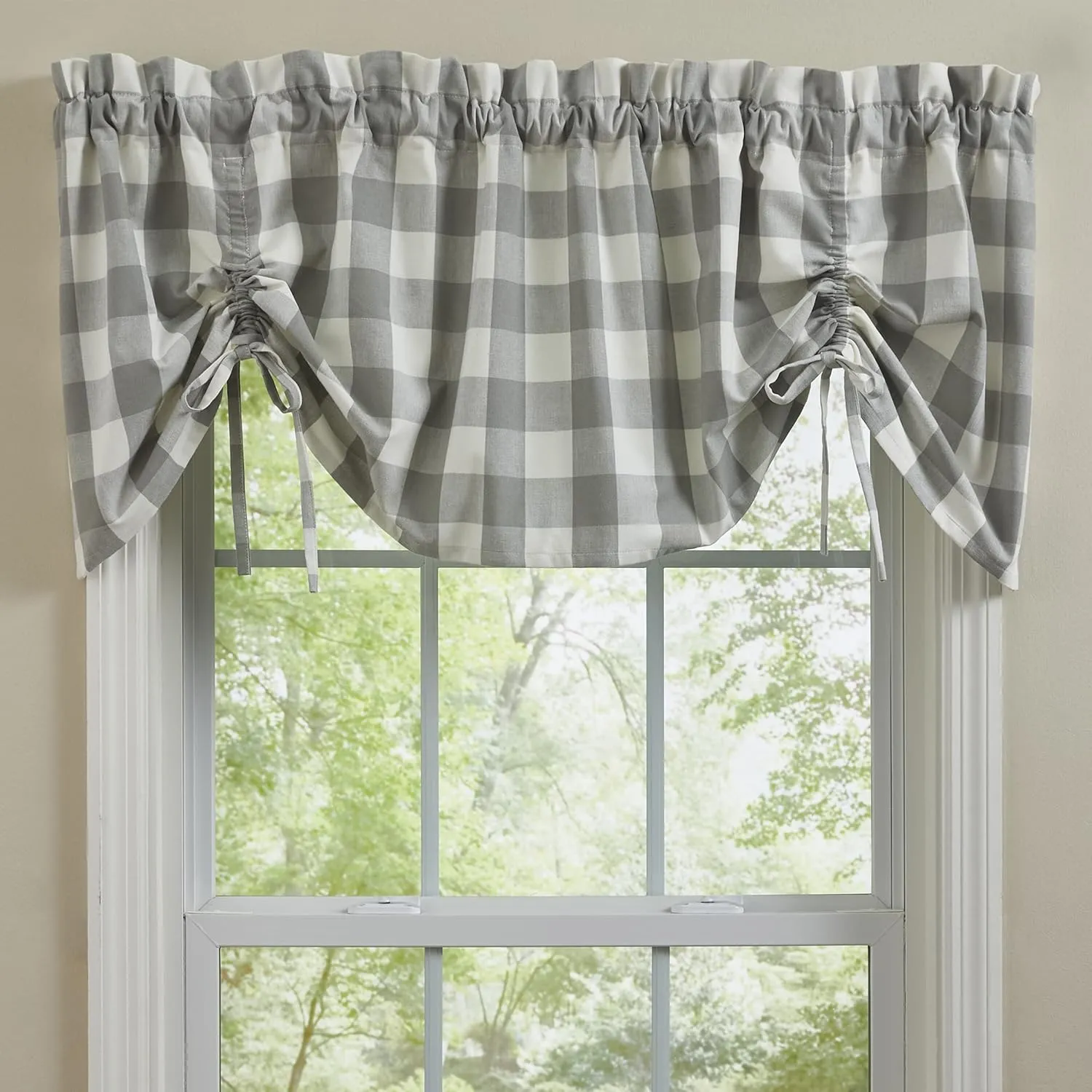 Park Designs Buffalo Check Lined Farmhouse Dove Valance 60"