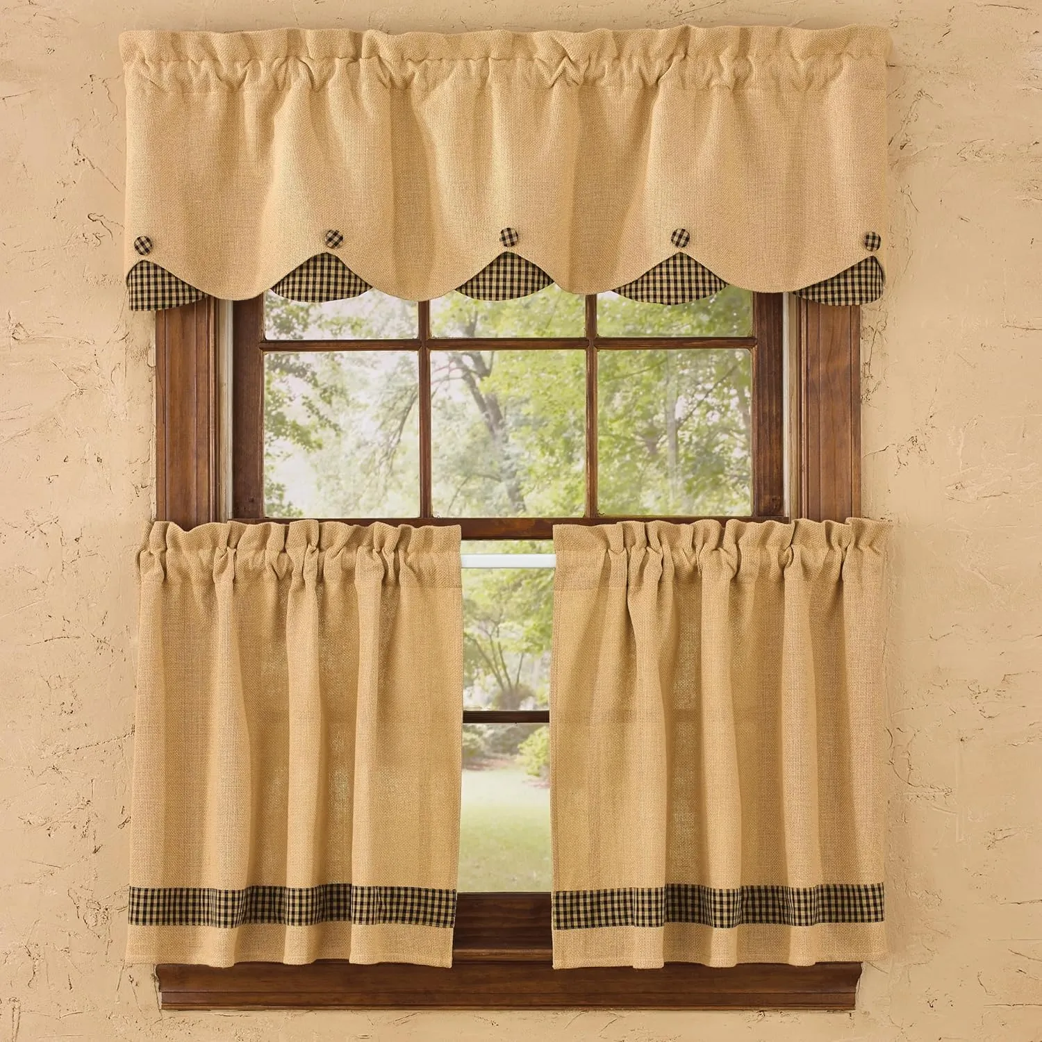 Park Designs Burlap & Check Lined Scalloped Valance, 58 x 15", Black