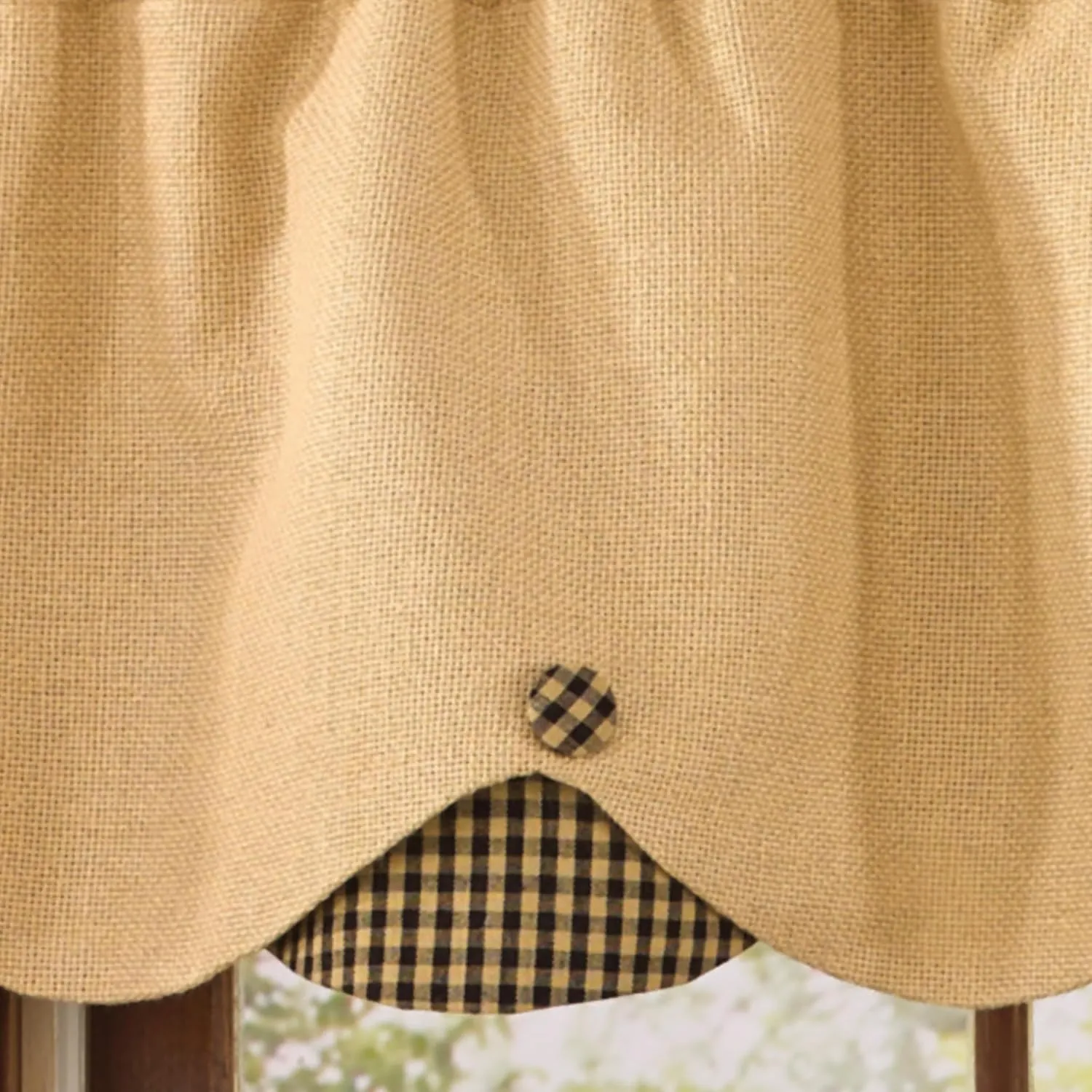 Park Designs Burlap & Check Lined Scalloped Valance, 58 x 15", Black