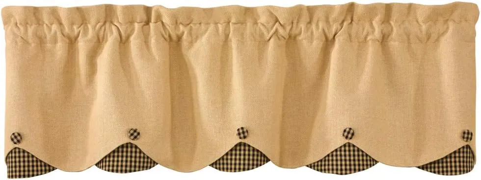 Park Designs Burlap & Check Lined Scalloped Valance, 58 x 15", Black
