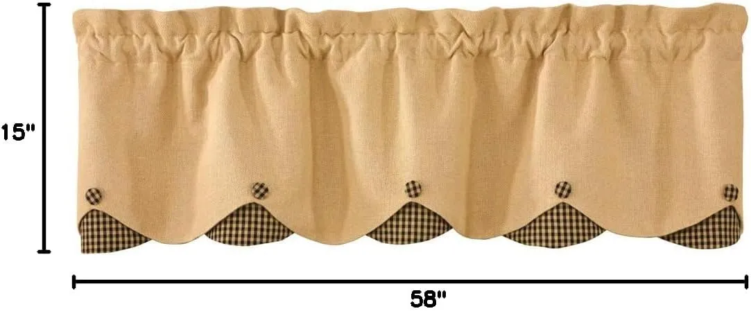 Park Designs Burlap & Check Lined Scalloped Valance, 58 x 15", Black
