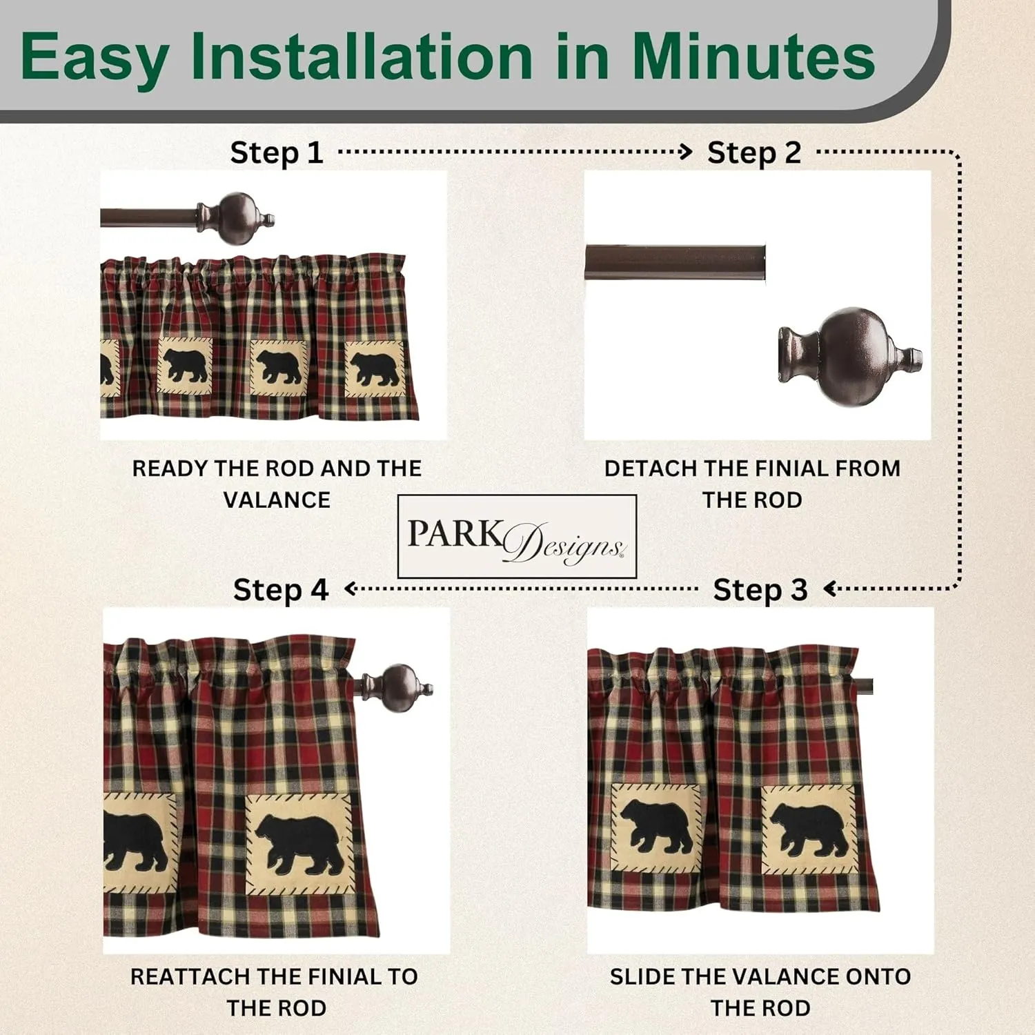 Park Designs Concord Bear Lined Valance, 60 x 14