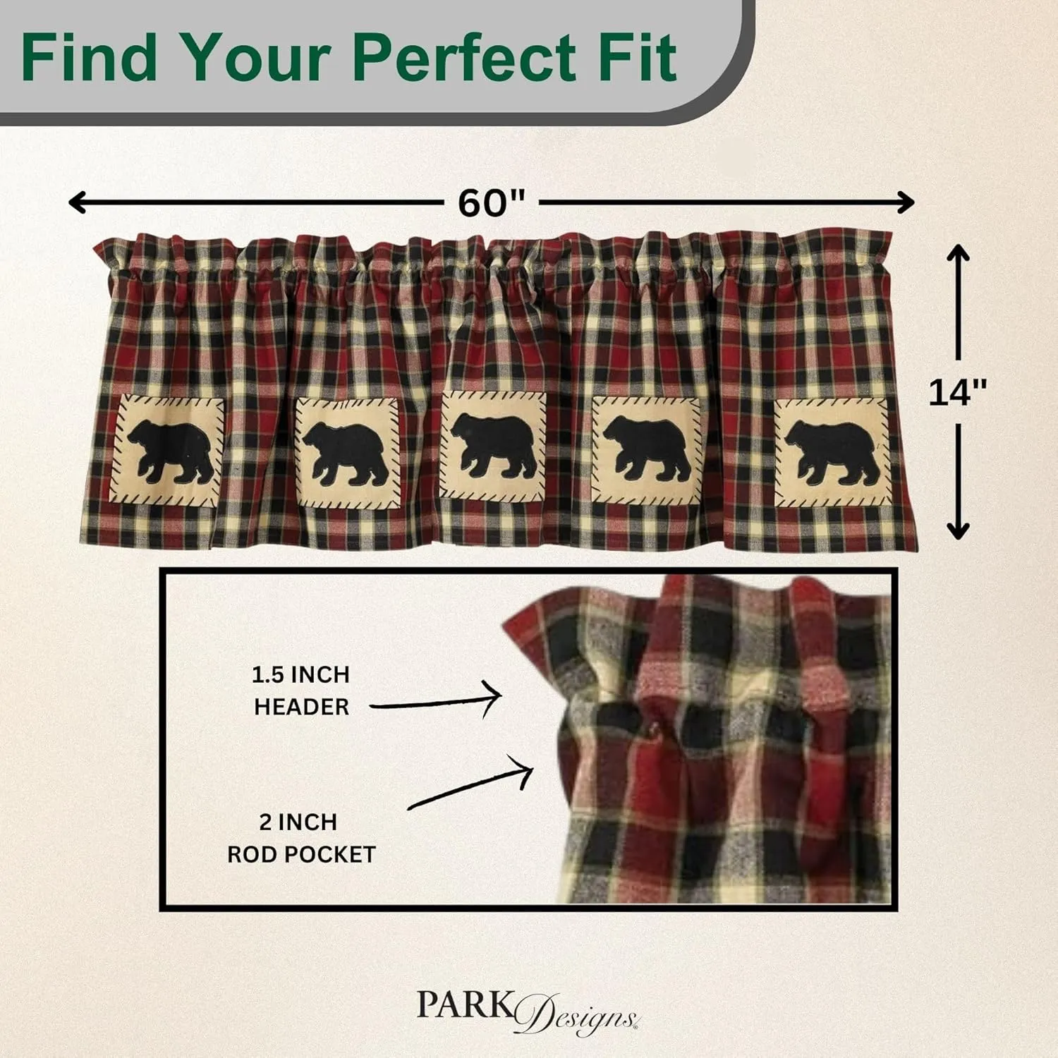 Park Designs Concord Bear Lined Valance, 60 x 14