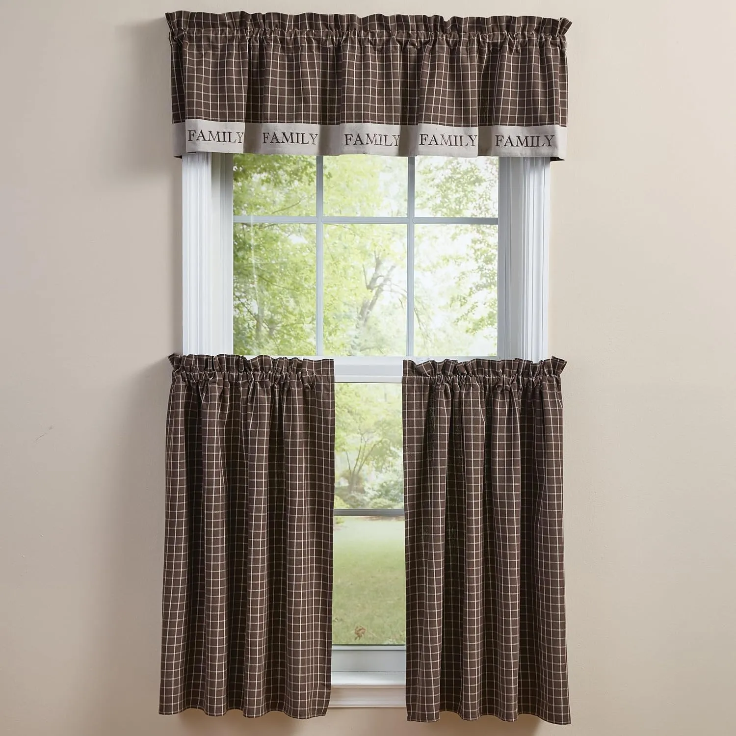 Park Designs Family Valance 60" x 14", Plaid Brown Window Valances with Typography, Traditional Country Style Window Dressings for Modern Home Decor