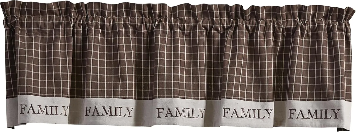 Park Designs Family Valance 60" x 14", Plaid Brown Window Valances with Typography, Traditional Country Style Window Dressings for Modern Home Decor