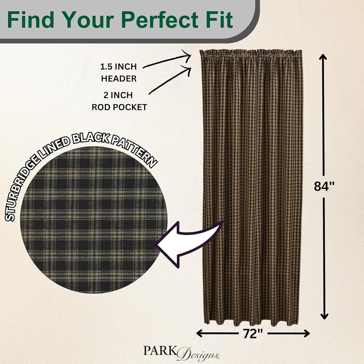 Park Designs Sturbridge Lined Panel, 84", Black