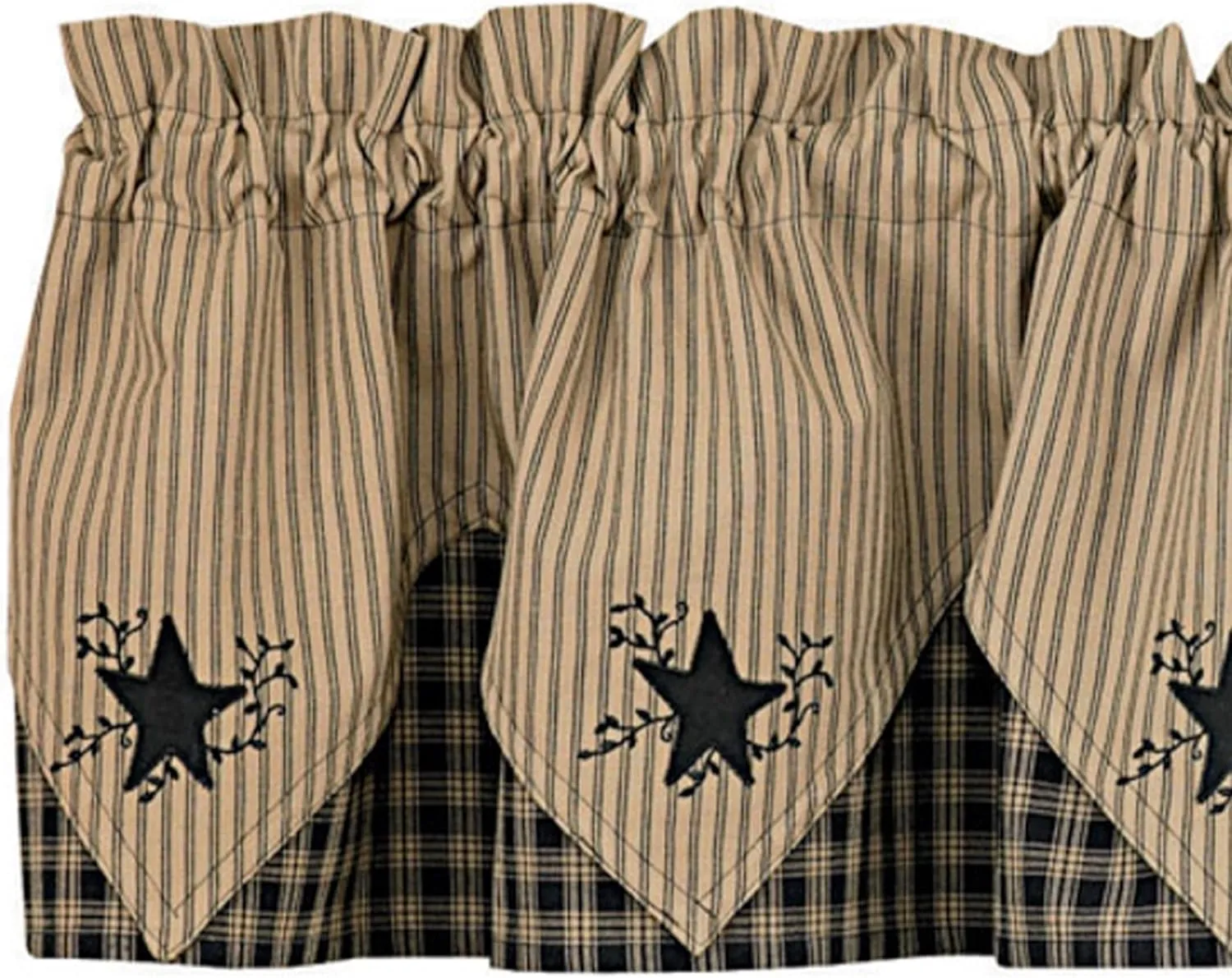 Park Designs Sturbridge Star Embroidered Point Valance, Black with stars