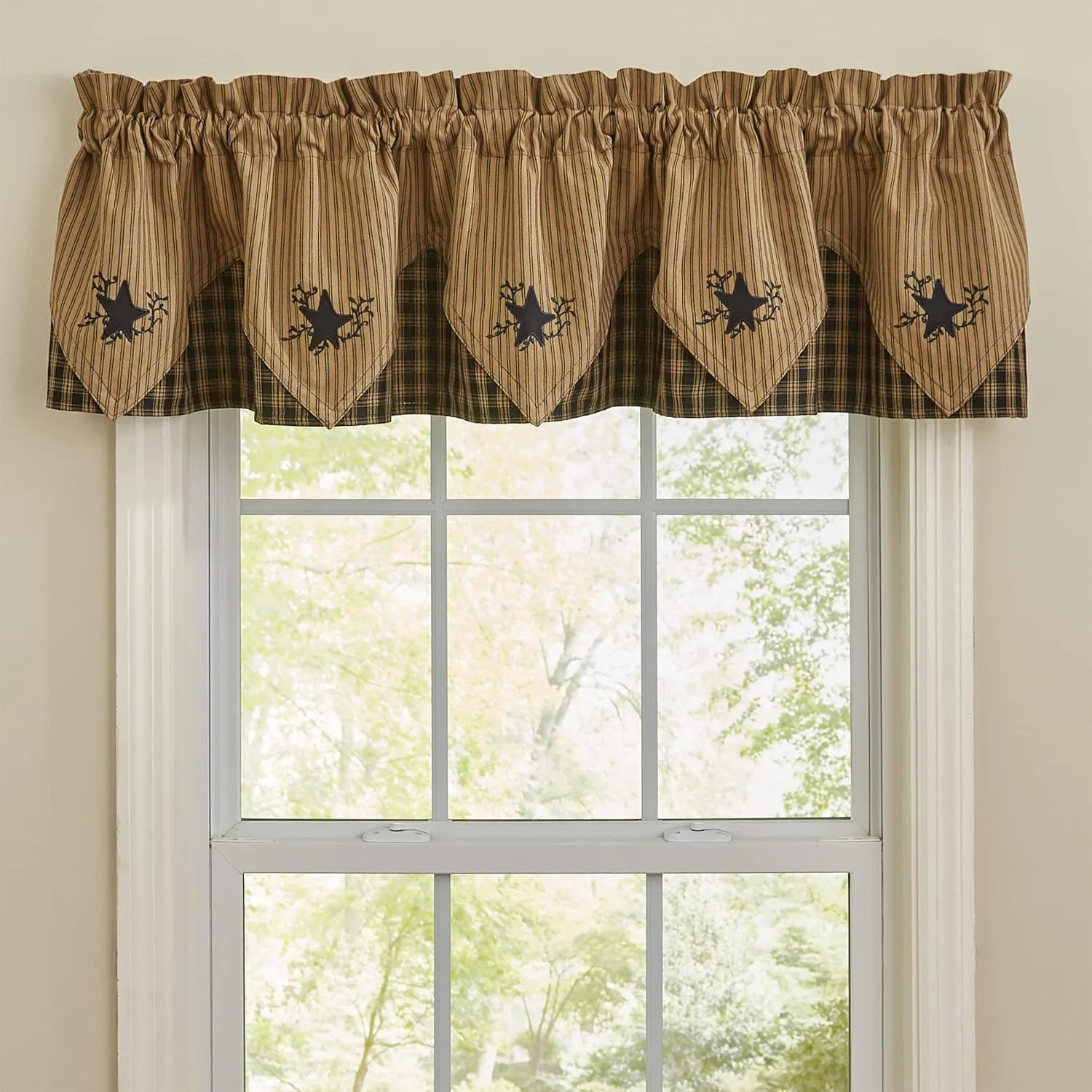 Park Designs Sturbridge Star Embroidered Point Valance, Black with stars
