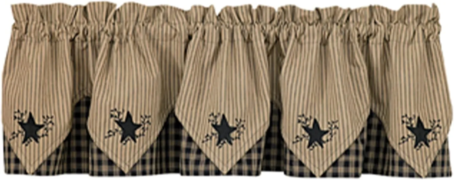 Park Designs Sturbridge Star Embroidered Point Valance, Black with stars