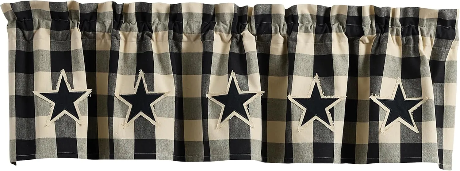 Park Designs Wicklow Star Black Valance 60" x 14", Plaid Tan and Black Window Valances, Window Dressings for Americana Country Style Decor