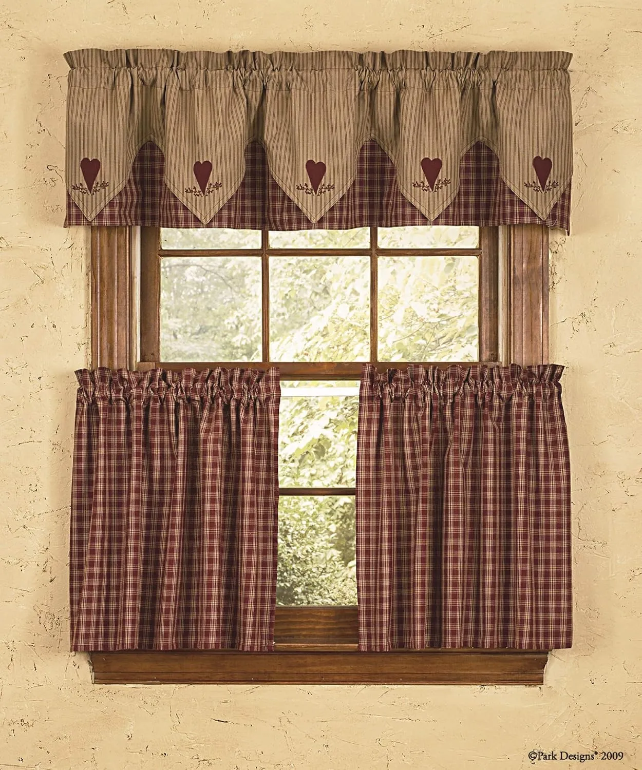 Park Designs Wine Sturbridge Heart Embroidered Point Valance