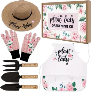 Percozzi Plant Lady Gardening Tool Gifts for Mom Gardening Tools Kit Planting Tools Straw Hat Floral Apron Glove for Her Mother's Day Grandmother Gift Horticulture Starter Set of 6