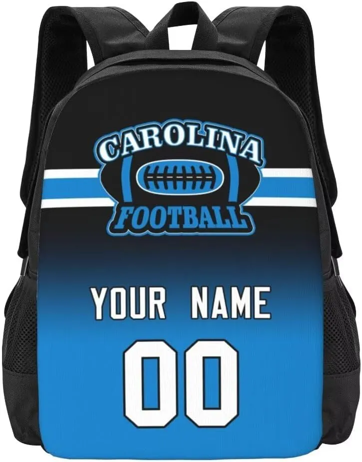 Personalized Carolina Large Capacity Shoulder Bag Custom, Custom Personalized Name and Number Football Sports Backpack Travel Bag Computer Bag Fan Presents