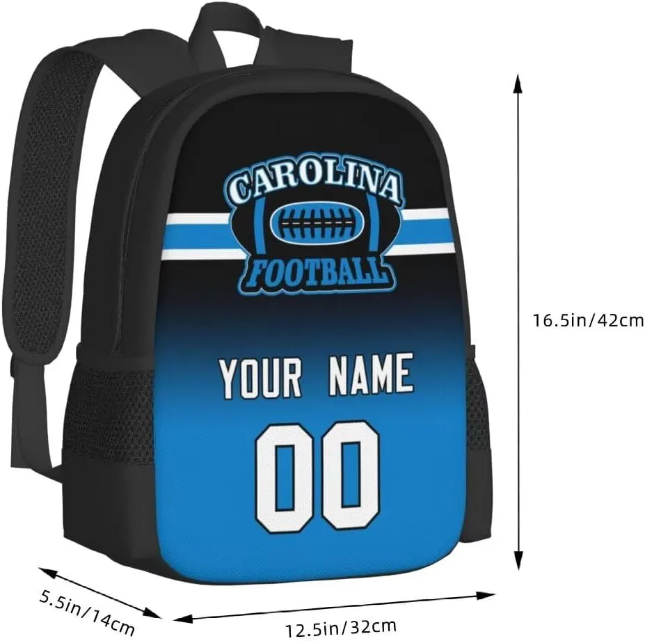 Personalized Carolina Large Capacity Shoulder Bag Custom, Custom Personalized Name and Number Football Sports Backpack Travel Bag Computer Bag Fan Presents