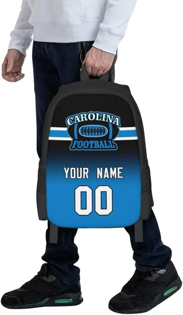 Personalized Carolina Large Capacity Shoulder Bag Custom, Custom Personalized Name and Number Football Sports Backpack Travel Bag Computer Bag Fan Presents