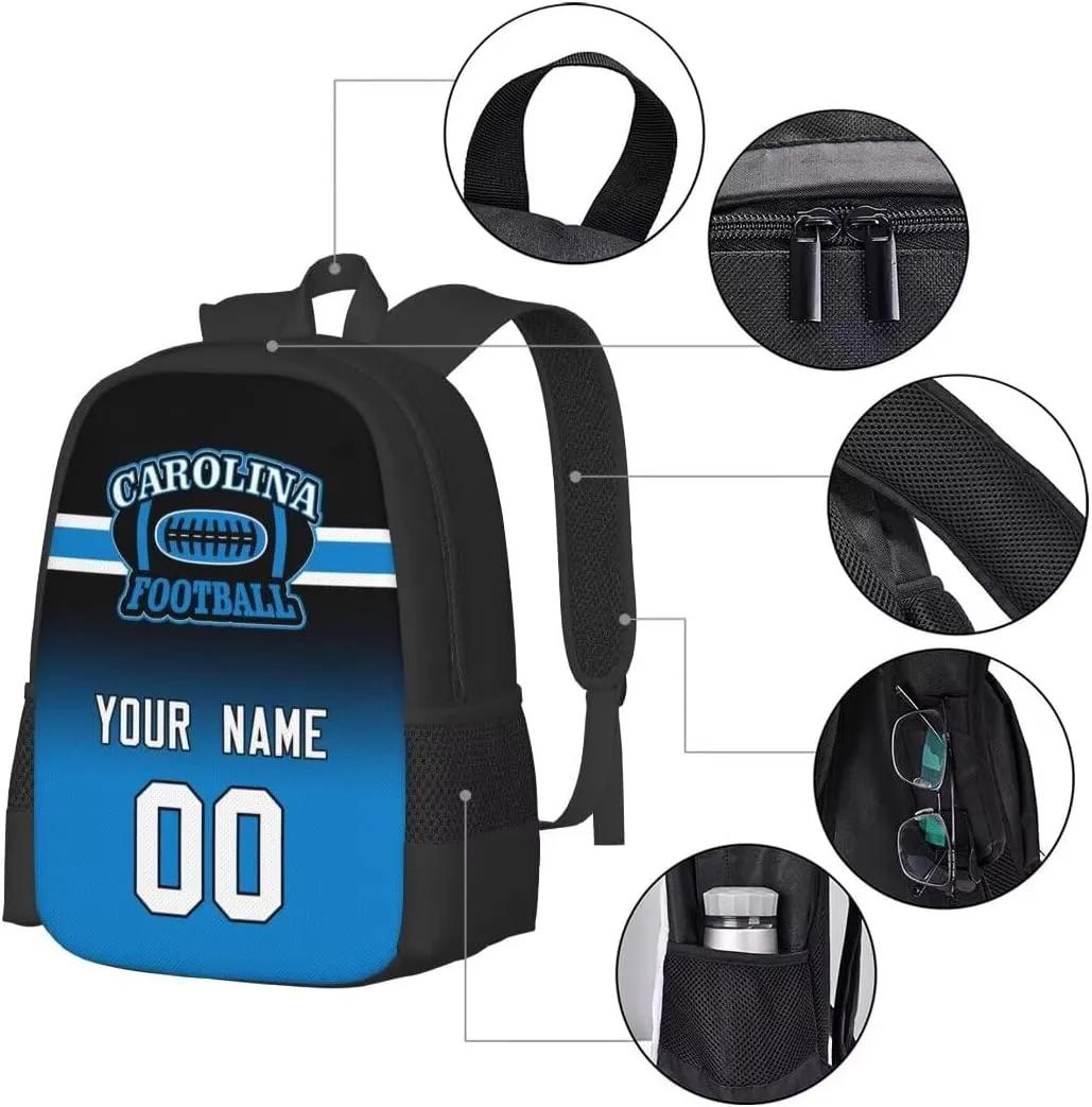 Personalized Carolina Large Capacity Shoulder Bag Custom, Custom Personalized Name and Number Football Sports Backpack Travel Bag Computer Bag Fan Presents