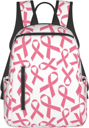 Pink Breast Cancer Ribbon Backpack Bookbag Outdoor Daypack with Adjustable Shoulder Straps Multipurpose Backpack