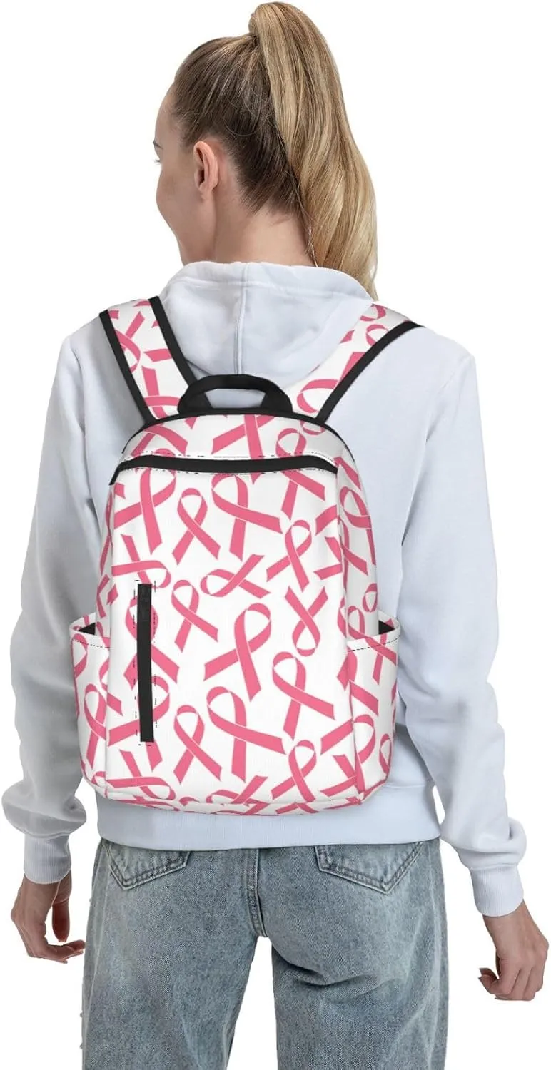 Pink Breast Cancer Ribbon Backpack Bookbag Outdoor Daypack with Adjustable Shoulder Straps Multipurpose Backpack