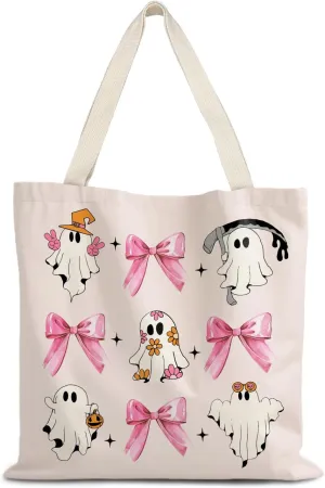 Pink Coquette Bows Canvas Tote Bag, Preppy PinkTote Bag,Cute canvas tote bag, Preppy Gifts for Women,Reusable Grocery Bags Shopping Bags