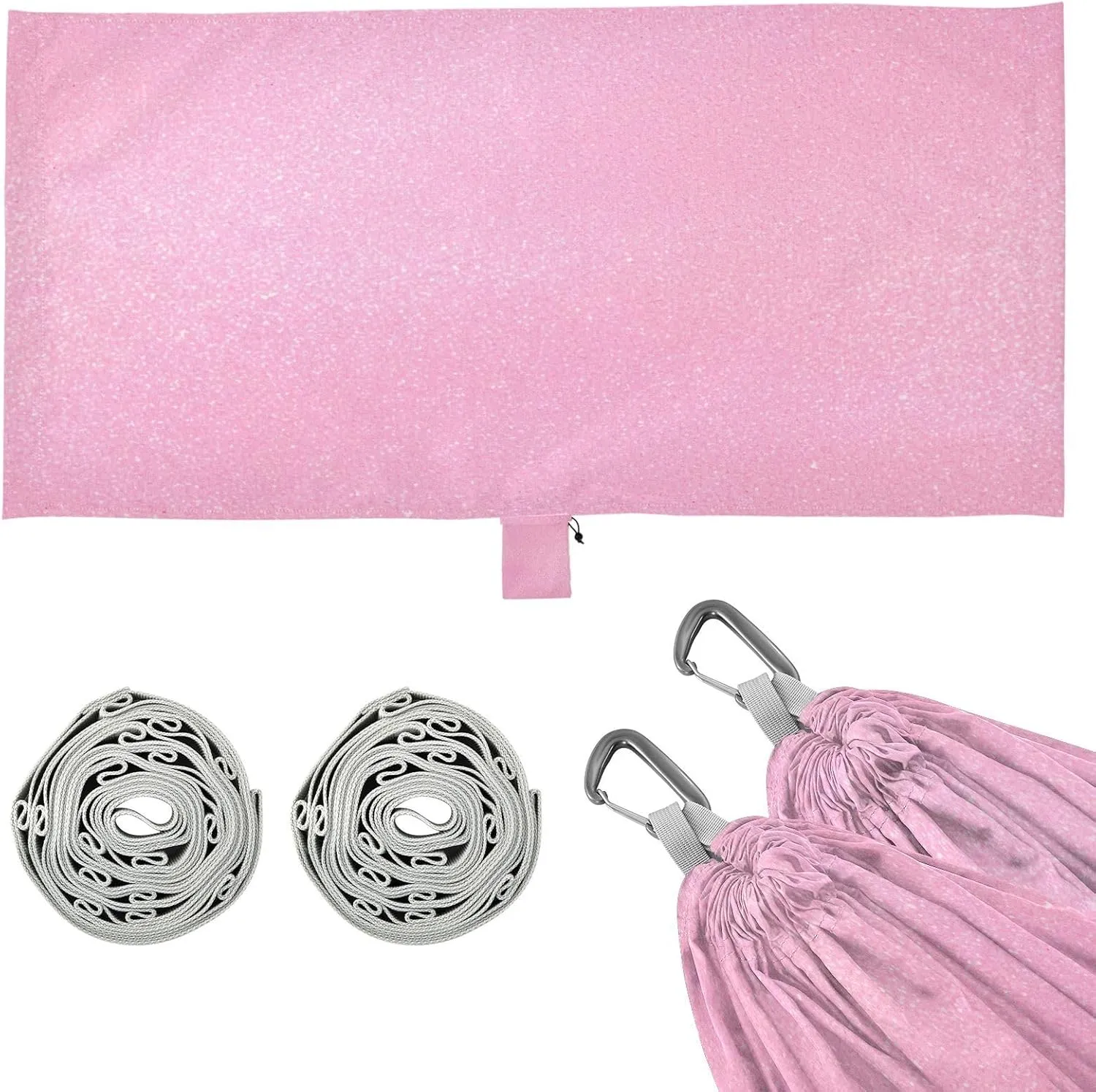Pink Glitter Texture Camping Hammock, 330 lbs with 2 Tree Straps, Carry Bag, Single Portable Hammock for Outdoor/Indoor, Hiking, Beach, Backpacking, Travel