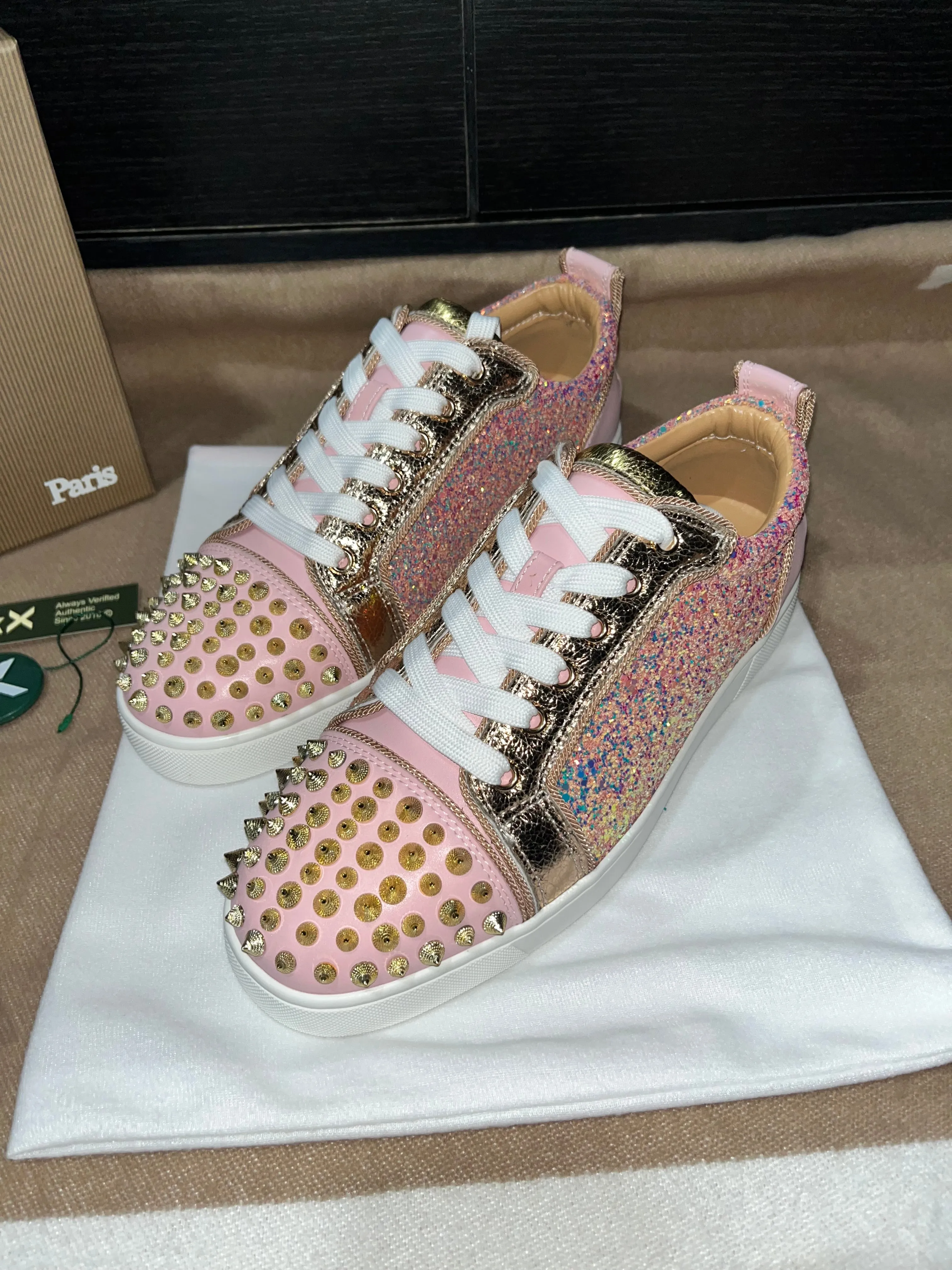 Pink Sparkly Red Bottom Trainers