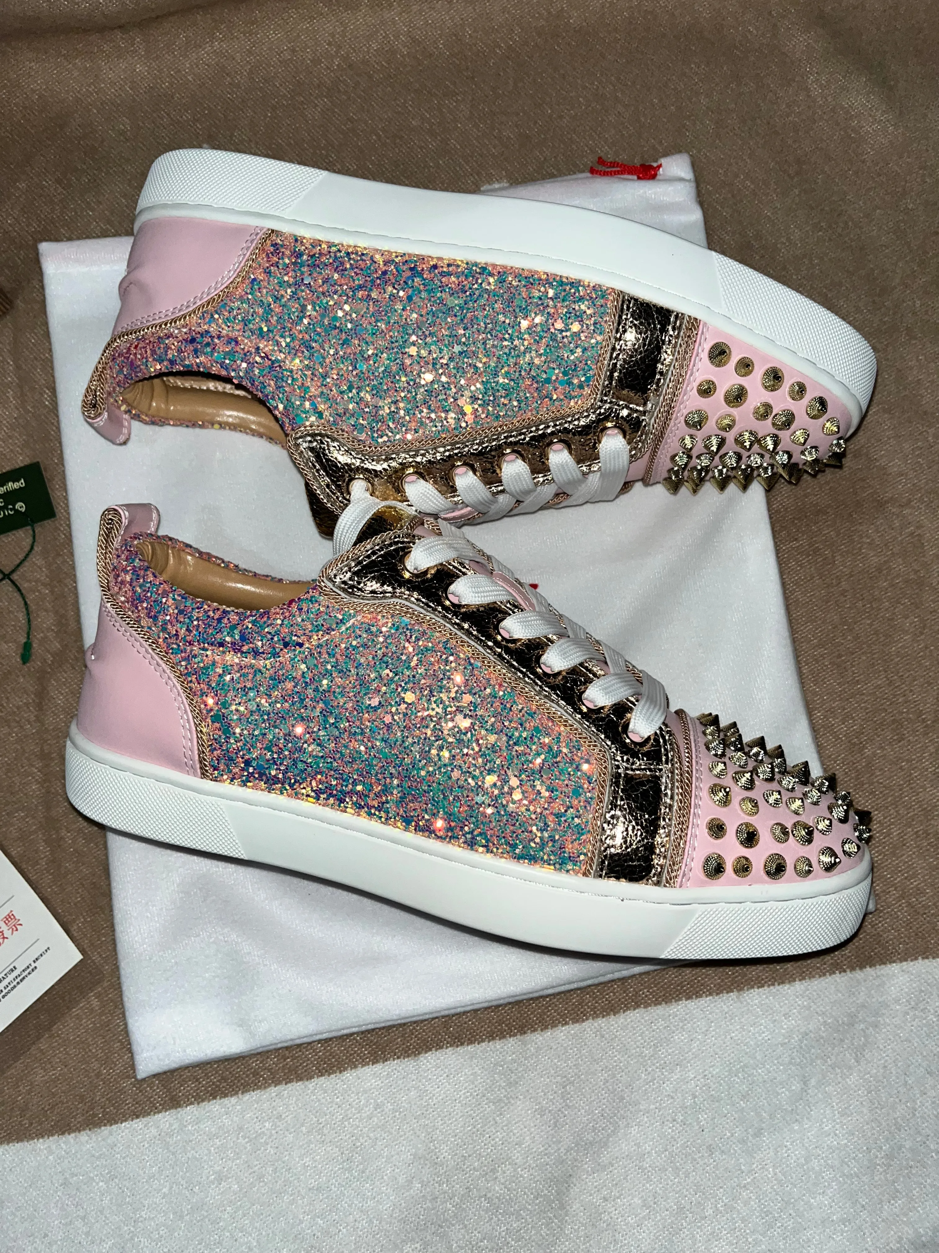 Pink Sparkly Red Bottom Trainers