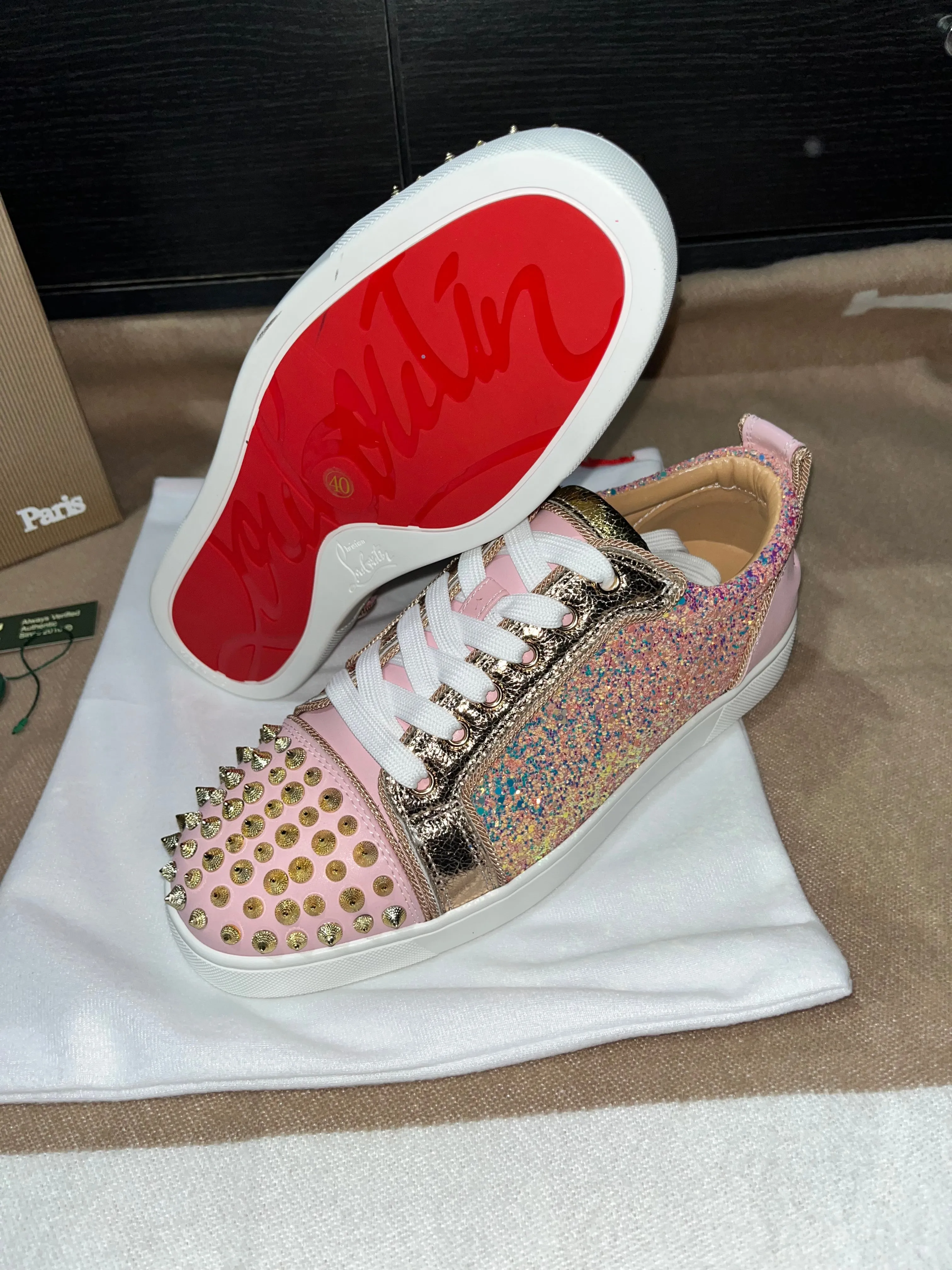 Pink Sparkly Red Bottom Trainers