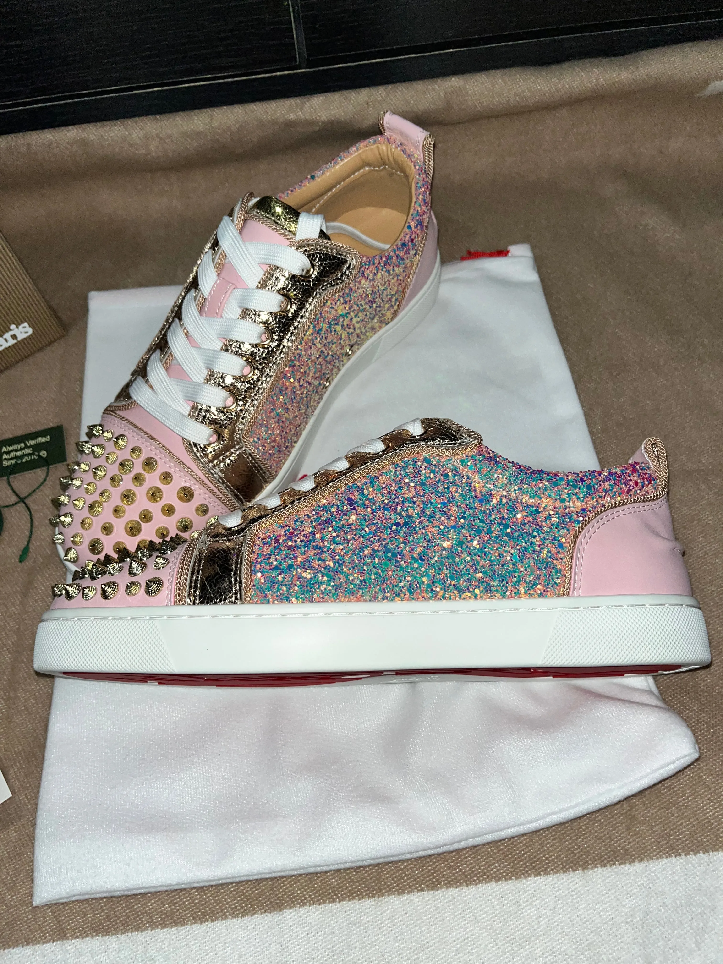Pink Sparkly Red Bottom Trainers