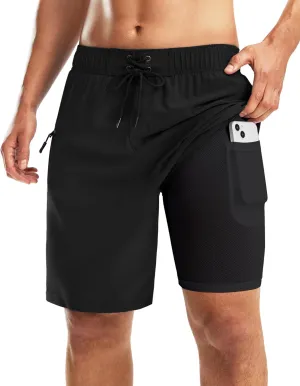 Pinkbomb Men's Swim Trunks with Compression Liner 9 Inch Quick Dry Swimsuit Swimming Swim Board Shorts for Men with Pockets