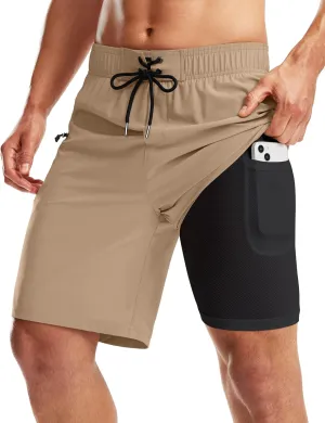 Pinkbomb Men's Swim Trunks with Compression Liner 9 Inch Quick Dry Swimsuit Swimming Swim Board Shorts for Men with Pockets
